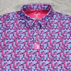 BOGEYBROS Polo Shirt Mens‎ XL Whale Tail Purple Allover Print Golf Performance